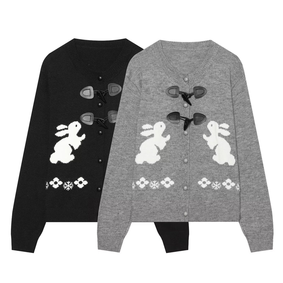 Damen Strickcardigan mit Hasenintarsien und dekorativem Knebelverschluss Nord Taschen
