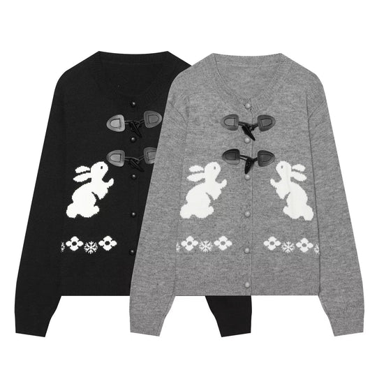 Damen Strickcardigan mit Hasenintarsien und dekorativem Knebelverschluss Nord Taschen