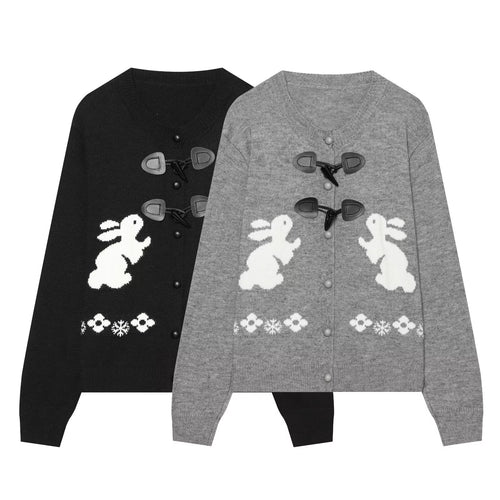 Damen Strickcardigan mit Hasenintarsien und dekorativem Knebelverschluss Nord Taschen