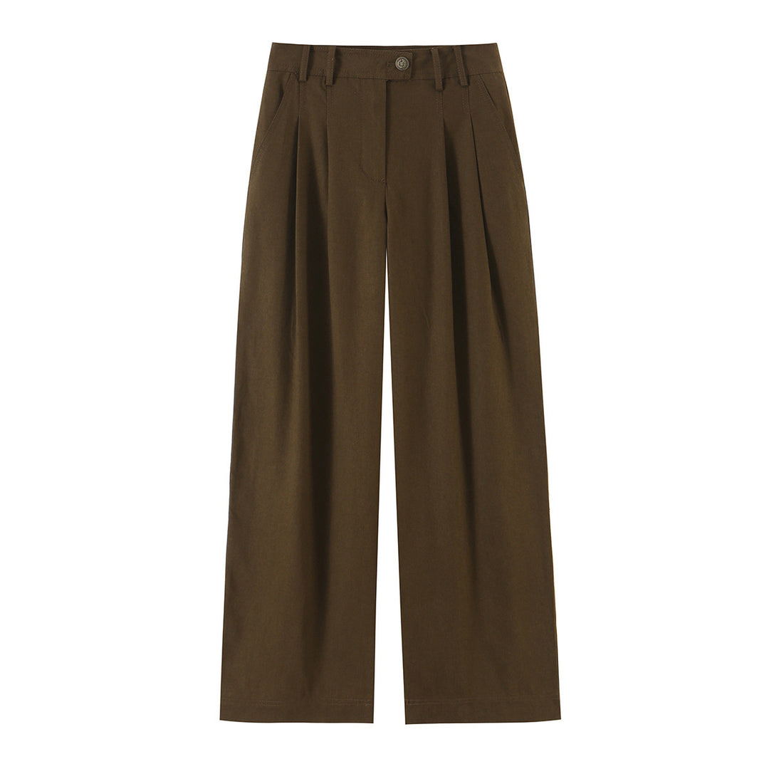 Damen Hochtaillierte weite Bundfaltenhose mit Seitentaschen Nord Taschen