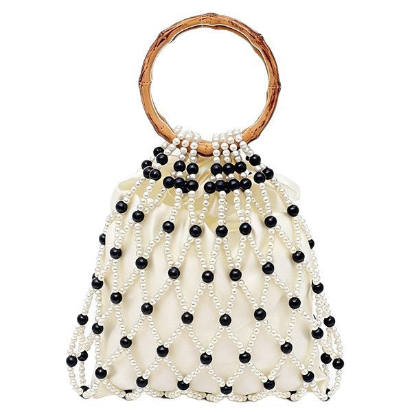 Damen Handtasche mit stilvollem Perlen-Design und nachhaltigem Bamboo-Griff Nord Taschen