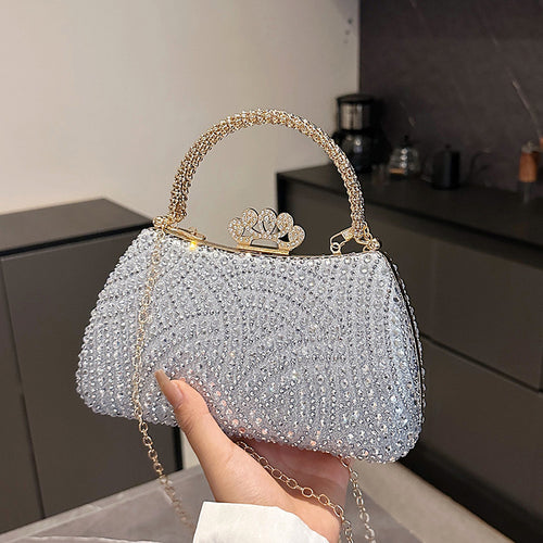 Damen funkelnde Glamour Clutch mit dekorativem Kettenhenkel Nord Taschen