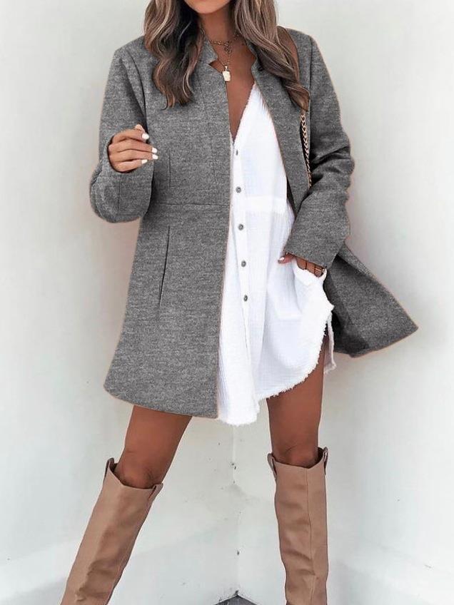 Damen Longline Blazermantel mit taillierter Teilungsnaht und cleanem V‑Ausschnitt Nord Taschen