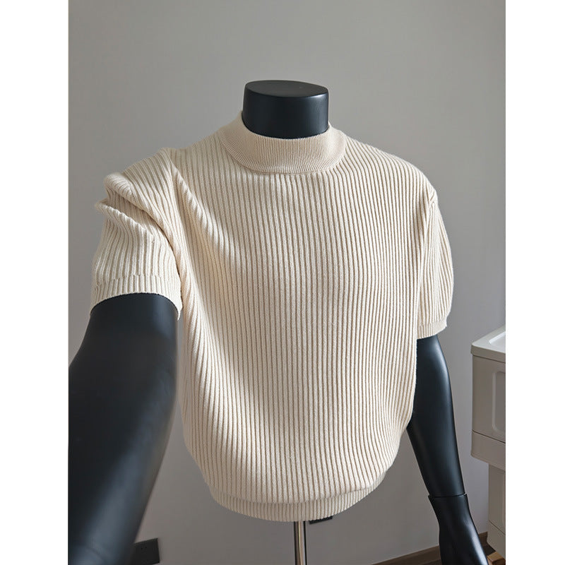 Herren kurzärmeliges Rippstrick-Shirt mit Stehkragen und schmaler Passform Nord Taschen