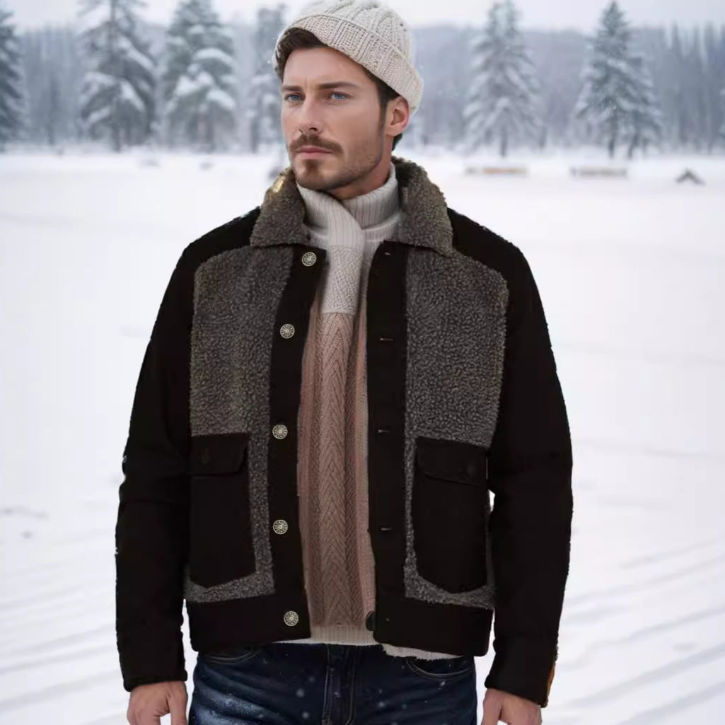Herren Overshirt-Jacke mit Teddyfutter, aufgesetzten Pattentaschen und Knopfleiste Nord Taschen