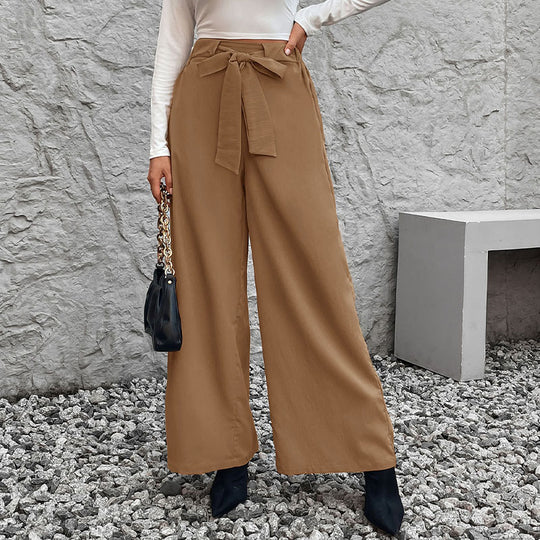 Damen Weite High-Waist-Hose mit Paperbag-Bund und Bindegürtel Nord Taschen