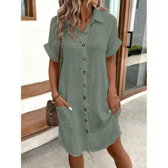 Damen Hemdkleid mit Knopfleiste und praktischen Taschen