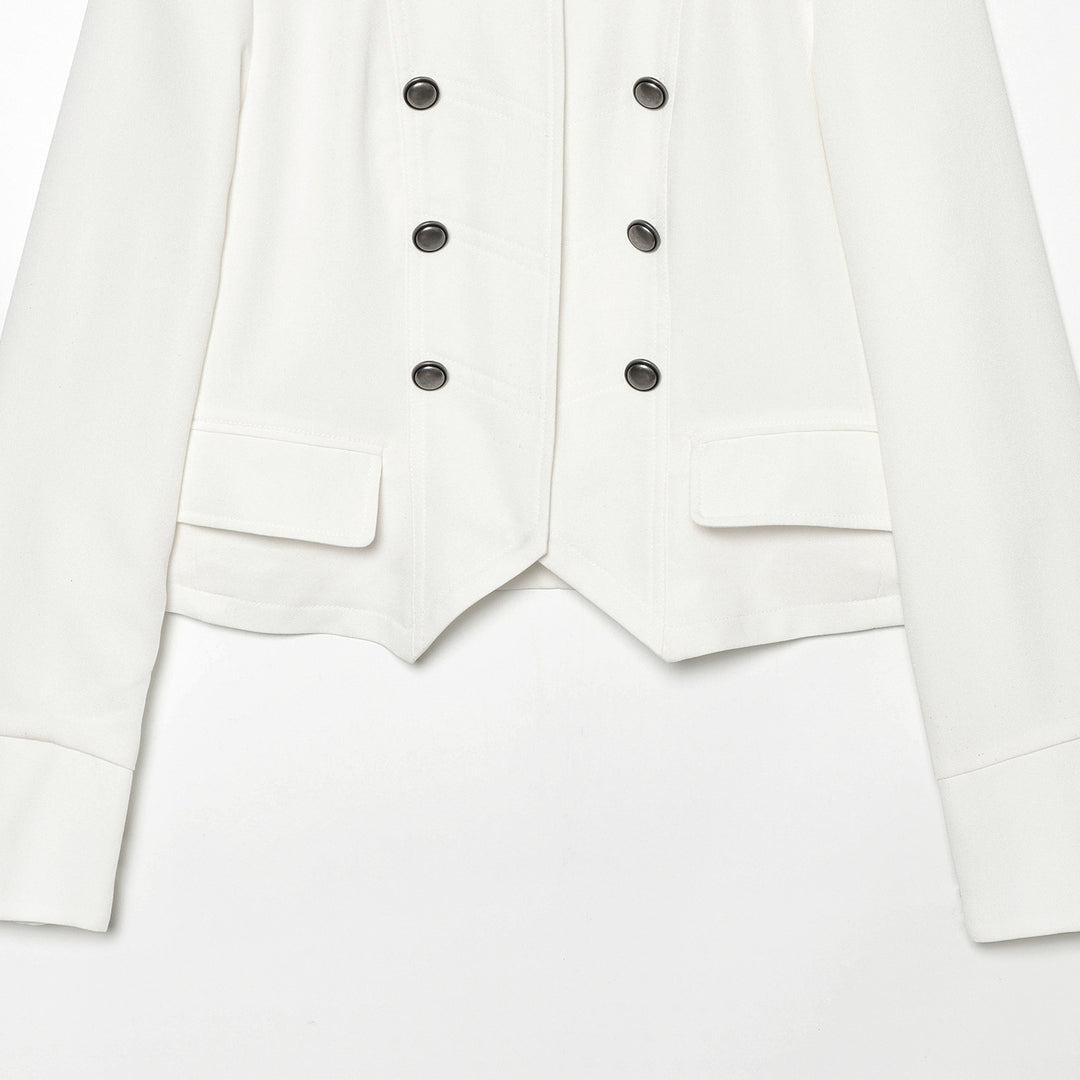 Damen Kurze militärisch-inspirierte Doppelreihige Jacke mit Stehkragen und Pattentaschen Nord Taschen