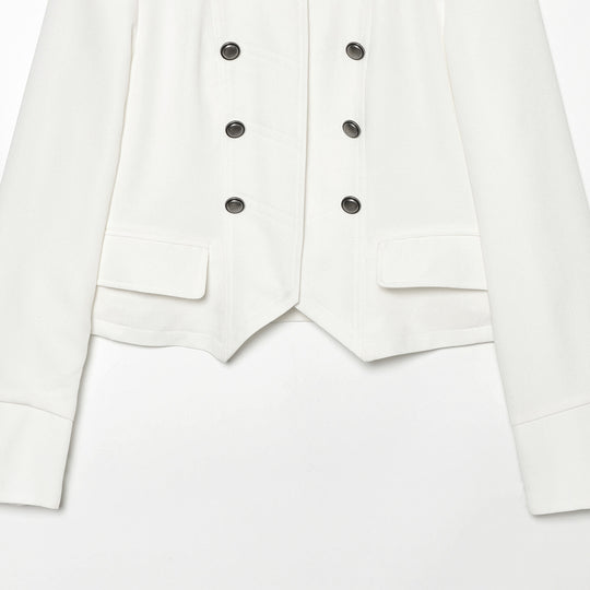 Damen Kurze militärisch-inspirierte Doppelreihige Jacke mit Stehkragen und Pattentaschen Nord Taschen
