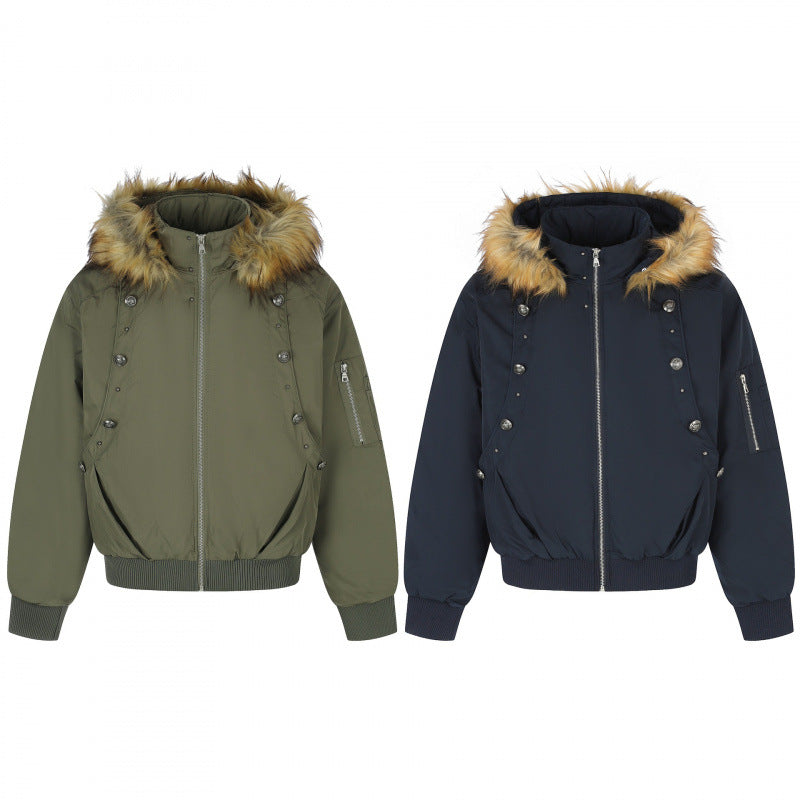 Damen Gefütterte Bomberjacke mit Kapuze und Kunstfellkragen Wattierte Winterjacke Nord Taschen