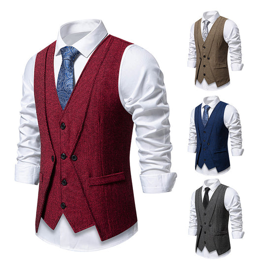 Herren Elegante Fischgräten-Tweedweste mit doppelreihiger Knopfleiste und Pattentaschen Nord Taschen