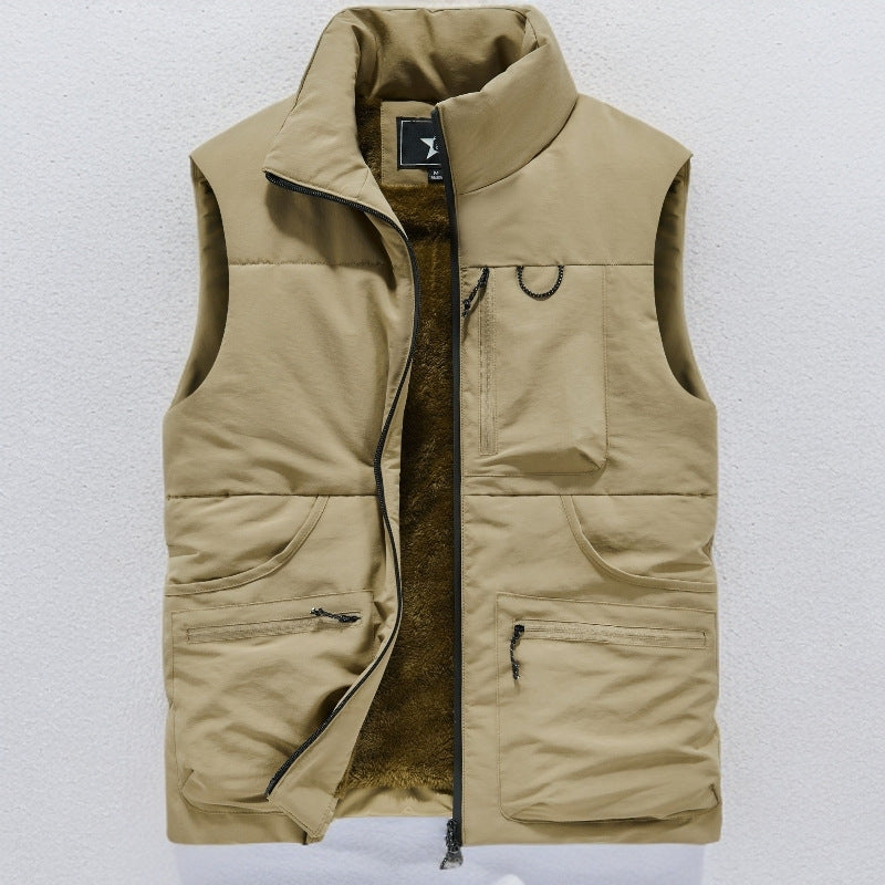 Herren Ärmellose Utility-Steppweste mit Teddyfutter und hohem Kragen Nord Taschen