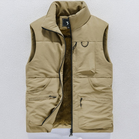 Herren Ärmellose Utility-Steppweste mit Teddyfutter und hohem Kragen Nord Taschen