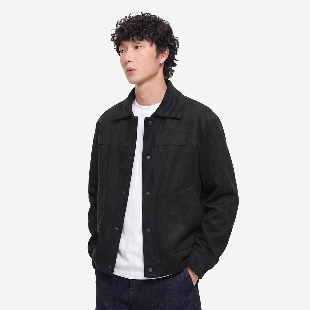 Herren Overshirt-Jacke im Wildlederlook mit Rippkragen und Druckknopfleiste Nord Taschen