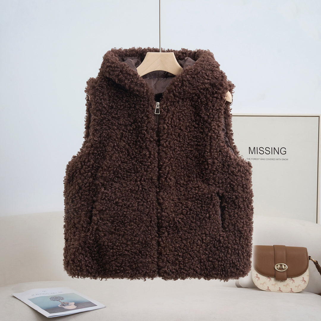 Damen nan kuschelige Teddyweste mit Kapuze und Reißverschluss Nord Taschen