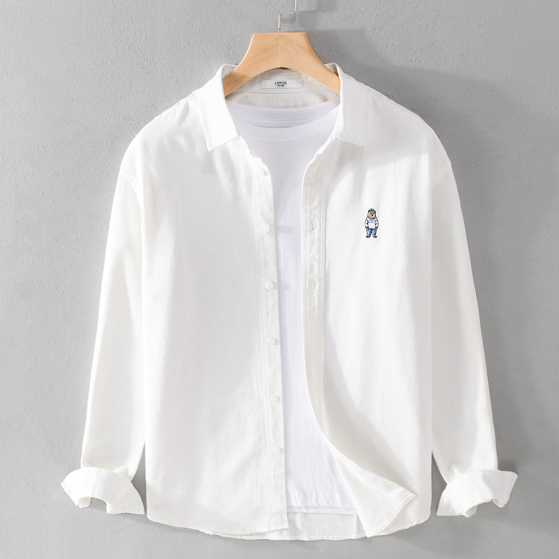Herren Leichtes Hemd-Overshirt aus Baumwolltwill mit kleiner Figurenstickerei und kastigem Schnitt Nord Taschen