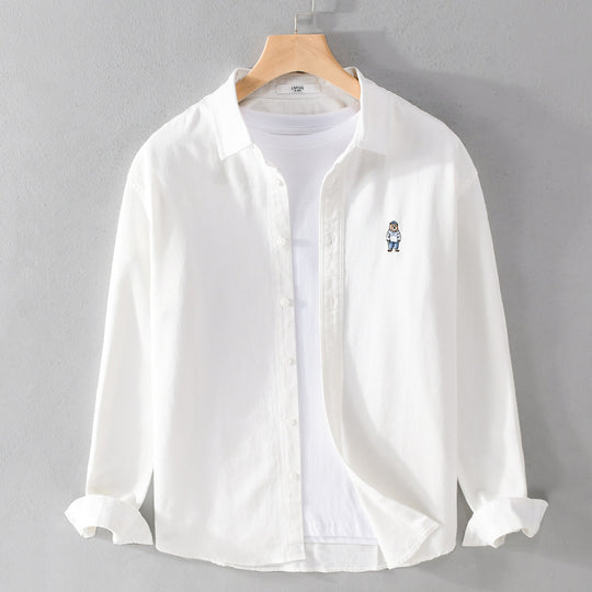 Herren Leichtes Hemd-Overshirt aus Baumwolltwill mit kleiner Figurenstickerei und kastigem Schnitt Nord Taschen