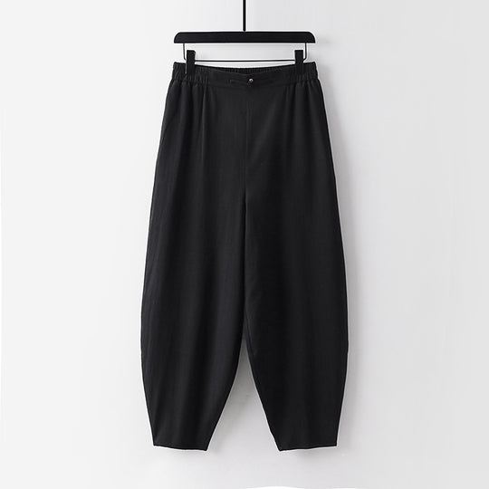 Damen Leichte Leinen-Haremshose mit elastischem Bund und schmal zulaufenden Knöcheln Nord Taschen