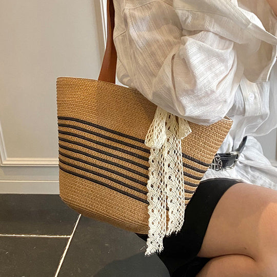 Damen Strandtasche mit dekorativen Spitzenakzenten Nord Taschen