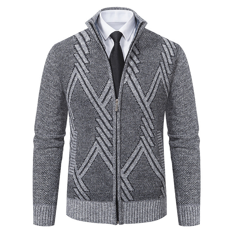 Herren Feiner Jacquard-Cardigan mit durchgehendem Reißverschluss, Stehkragen und Eingrifftaschen Nord Taschen