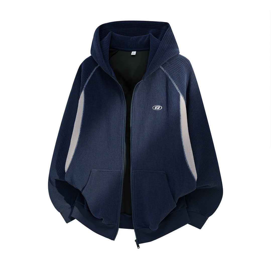 Unisex Oversize Waffelstrick-Kapuzenjacke mit durchgehendem Reißverschluss und Kängurutaschen Nord Taschen