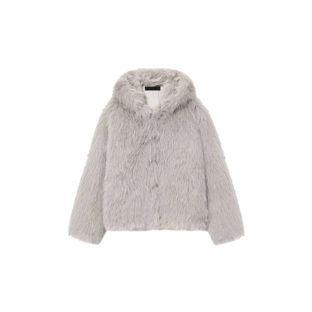Damen Kapuzen‑Kunstpelz‑Kurzjacke mit dichtem Hochflor und Oversize‑Silhouette Nord Taschen
