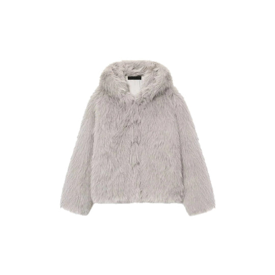 Damen Kapuzen‑Kunstpelz‑Kurzjacke mit dichtem Hochflor und Oversize‑Silhouette Nord Taschen