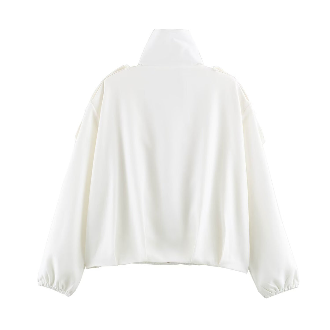 Damen Cropped Blousonjacke mit hohem Stehkragen und Schulterpatten Nord Taschen