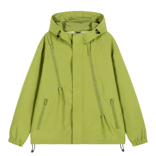 Damen Kurze technische Kapuzenjacke mit asymmetrischen Reißverschlüssen & Kordelzug Nord Taschen