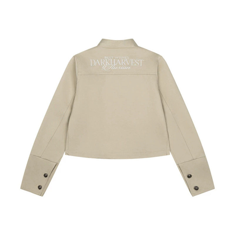 Damen kurze taillierte Militärjacke mit Stehkragen, Zierknopfreihen und Zwei‑Wege‑Reißverschluss Nord Taschen