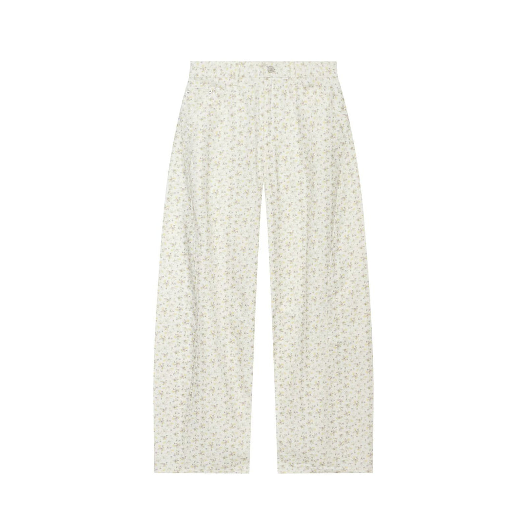 Damen Weite High‑Waist‑Hose mit zartem Blumenprint und geradem Bein Nord Taschen