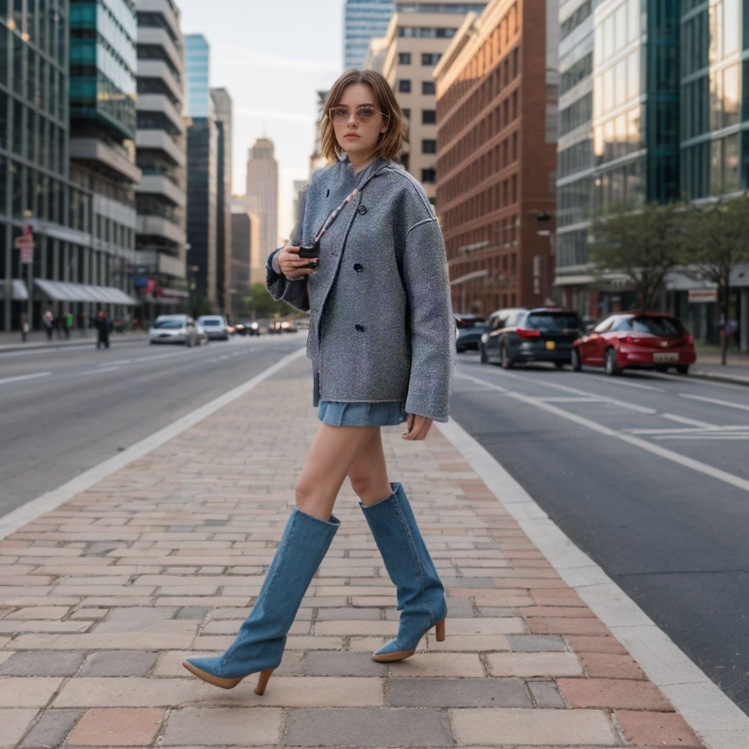 Damen Cropped Bouclé-Boxyjacke im Doppelreiher mit überschnittener Schulter Nord Taschen