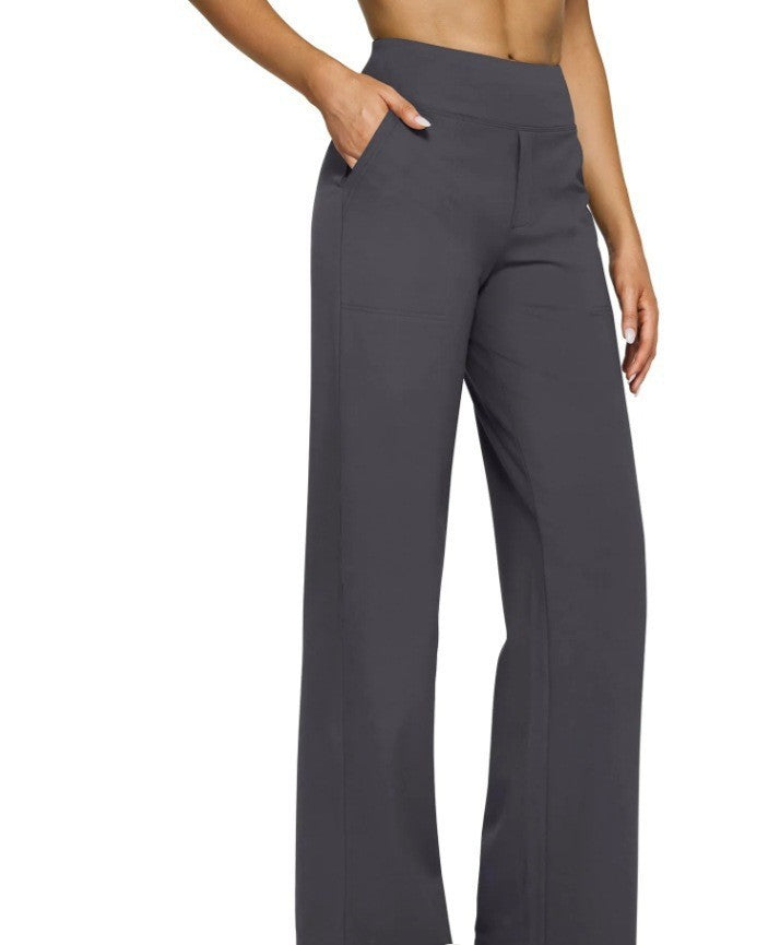 Damen nan fließende High-Waist-Hose mit extra weitem Bein, elastischem Komfortbund und Eingrifftaschen
