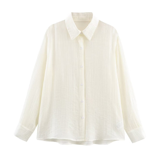 Damen Leichte weite Bluse mit Crinkle-Struktur und Hemdkragen Nord Taschen