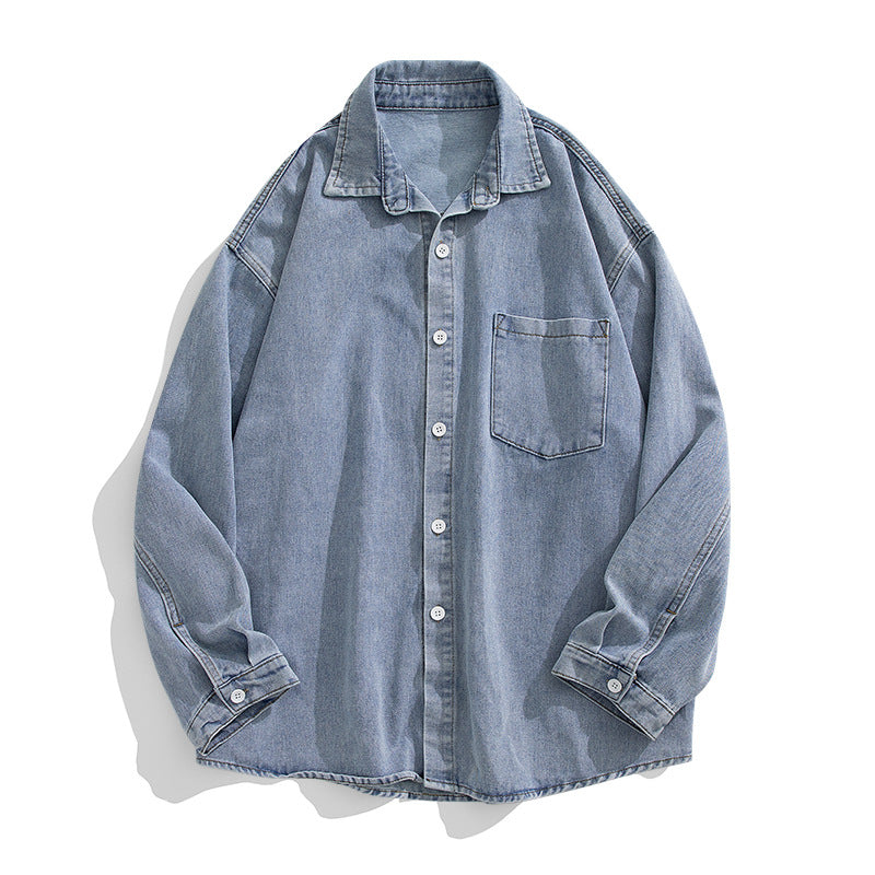 Unisex Lockeres Denim-Overhemd mit Brusttasche, gerundetem Saum und durchgehender Knopfleiste Nord Taschen