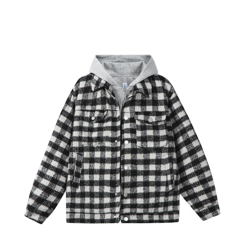 Damen Kurzblouson im Shacket‑Stil mit Karo‑Wolloptik und integrierter Sweatkapuze Nord Taschen