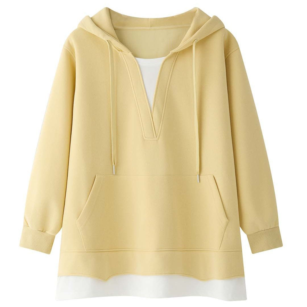 Damen Oversize-Hoodie mit V‑Ausschnitt und Kängurutasche Nord Taschen