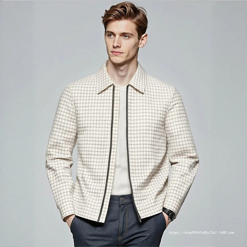 Herren Leichtes kariertes Overshirt-Jackett mit verdecktem Zwei-Wege-Reißverschluss und Hemdkragen Nord Taschen