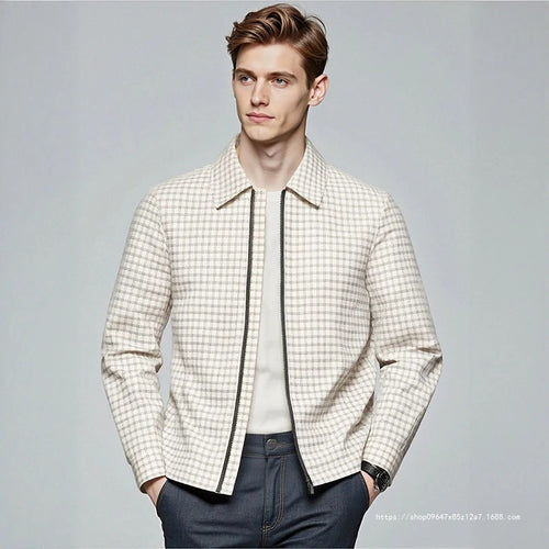 Herren Leichtes kariertes Overshirt-Jackett mit verdecktem Zwei-Wege-Reißverschluss und Hemdkragen Nord Taschen
