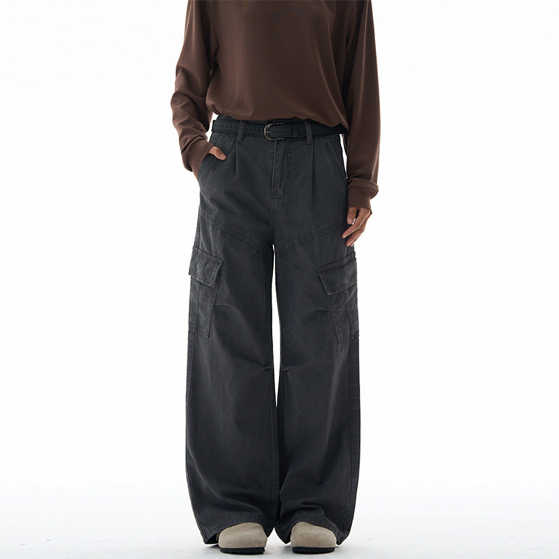 Damen Weit geschnittene Utility‑Cargohose im Palazzoschnitt mit hoher Taille und aufgesetzten Pattentaschen Nord Taschen