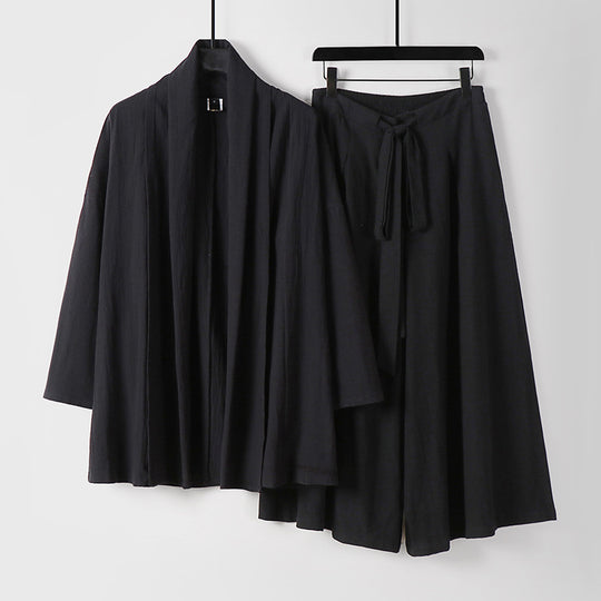 Damen Zweiteiliges Lounge-Set im Kimono-Stil mit offenem Schalkragen und weitem Palazzo-Hosenrock Nord Taschen