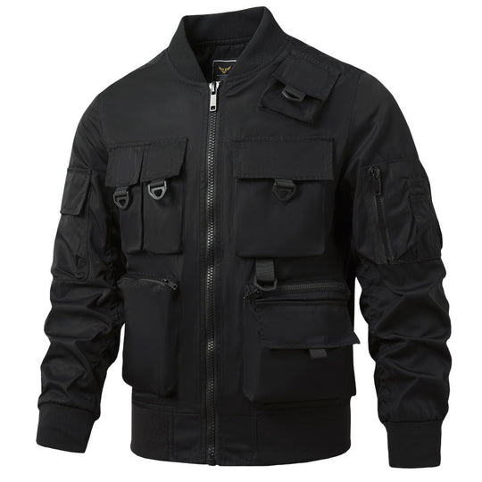 Herren  leichte Multitaschen-Bomberjacke im Pilotstil mit taktischen Schnallen, wasserabweisendem Nylon und elastischem Bund Nord Taschen