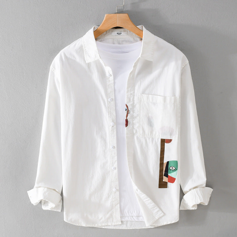 Herren Leichtes Baumwoll-Overshirt mit Brusttasche und abstraktem Grafikpatch Nord Taschen