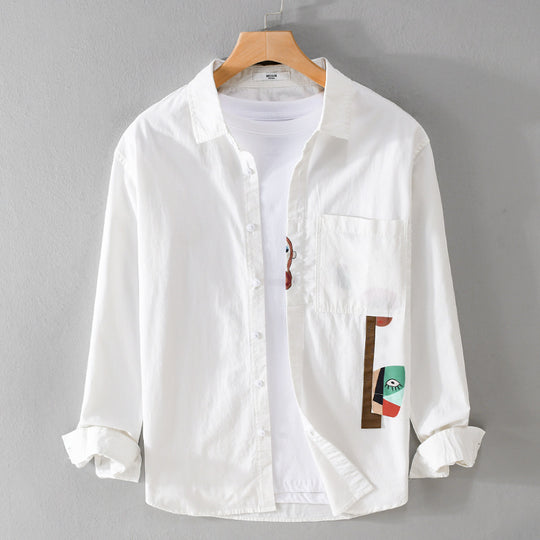 Herren Leichtes Baumwoll-Overshirt mit Brusttasche und abstraktem Grafikpatch Nord Taschen