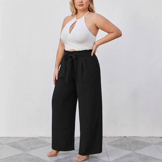 Damen Weite Culotte-Hose in Leinenoptik mit Paperbag-Taille, Bindegürtel und Eingrifftaschen Nord Taschen