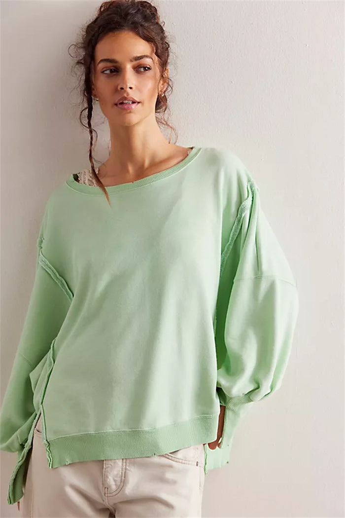Damen oversized Sweatshirt mit Ballonärmeln, offenen Saumnähten und seitlichen Schlitzen Vittorelli