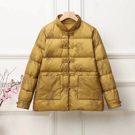 Damen wattierte Steppjacke mit Stehkragen und traditioneller Knopfleiste Nord Taschen
