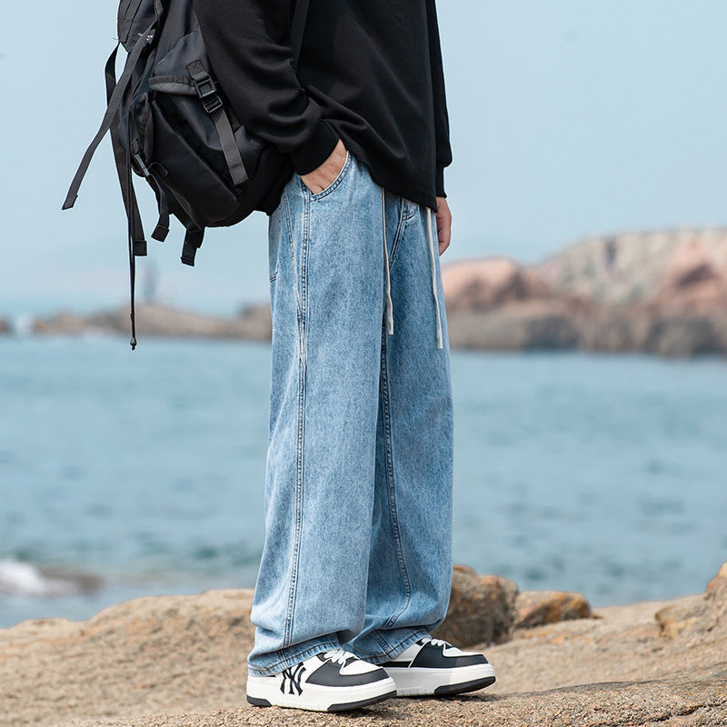 Herren Weite Vintage‑Washed Baggy-Jeans im Joggerstil mit Tunnelzugbund und geripptem Knöchelabschluss Nord Taschen