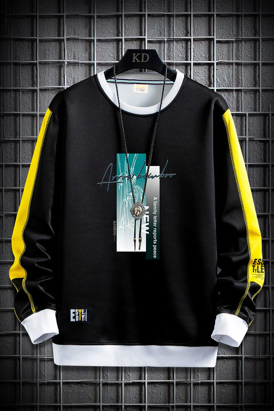 Herren Sportlich‑urbanes Rundhals‑Sweatshirt mit Kontrastärmeln, gerippten Bündchen & frontalem Grafikprint Nord Taschen