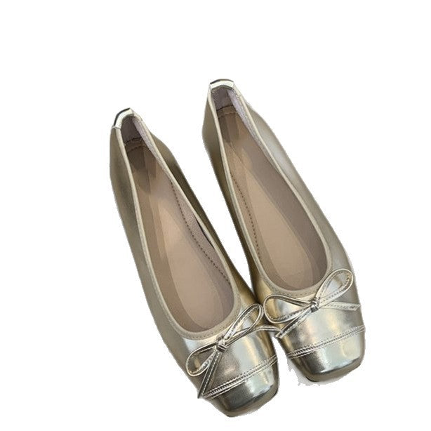 Damen elegante Ballerinas mit Schleifendetail und glänzender Schuhspitze